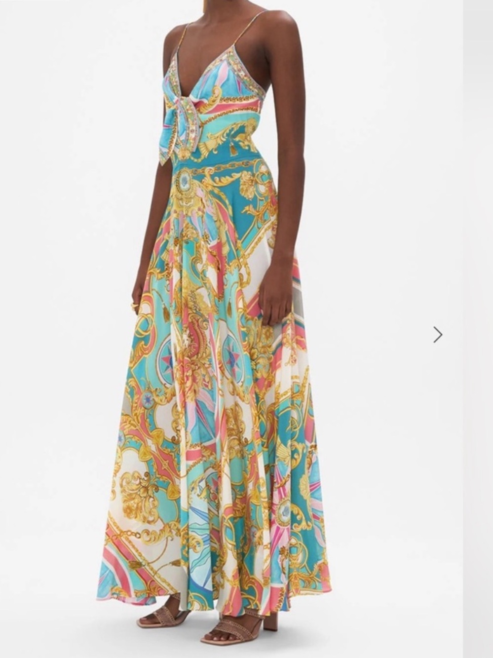 Camilla Blue Pink Gold Printed Tie-Front Dress - Picture 3 of 8